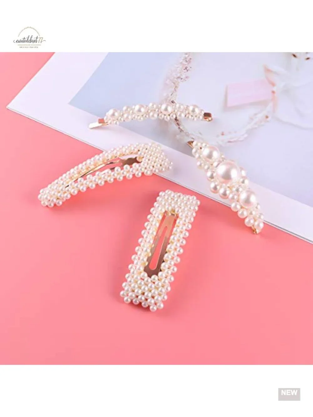 Snap Pearl Hair Clips - 3.3in Barrettes for Styling